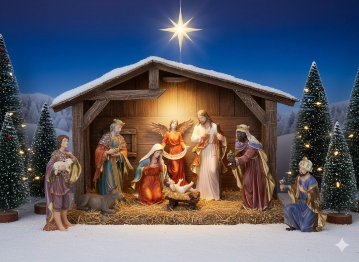 Kerststal – set van 11 polyresin beelden tot 46 cm