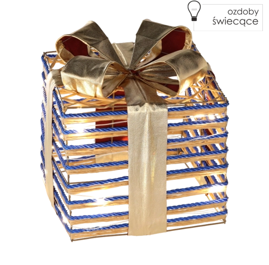Kerstdecoratie cadeauverpakking met blauwe strik 25 cm met LED-verlichting
