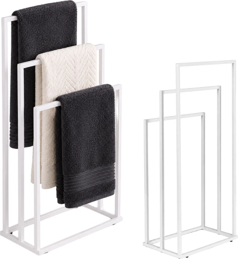 ModernHome vrijstaand metalen handdoekenrek met 3 armen, wit