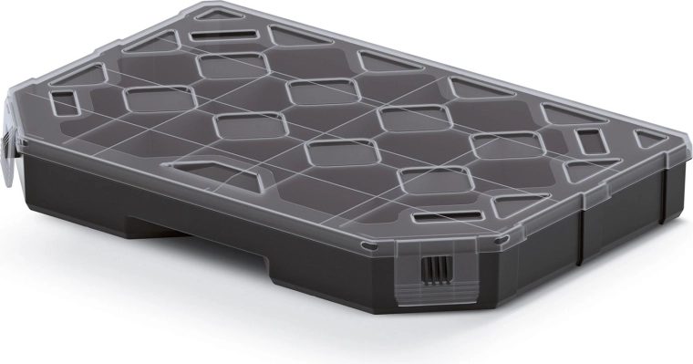 Organizer met vakverdelers 284 × 195 × 40 mm, zwart met transparant deksel