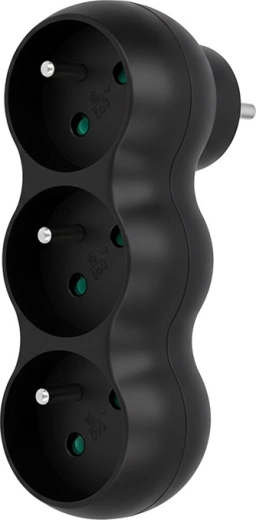 Solight verdeeladapter met steun, 3 stopcontacten, mat zwart