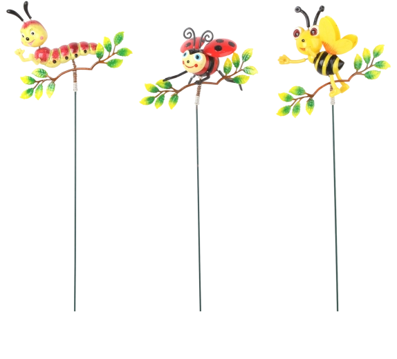 Tuinversiering op prikker – rups, lieveheersbeestje of bij op takje