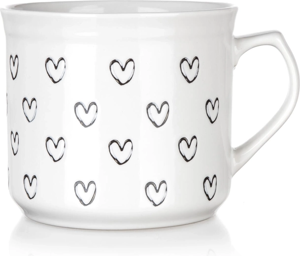 Keramische mok 660 ml met hartjes – wit