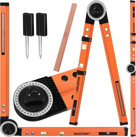 Verstelbare timmermanshoekmeter 3-in-1 BIGSTREN met libellen en liniaal 500 mm