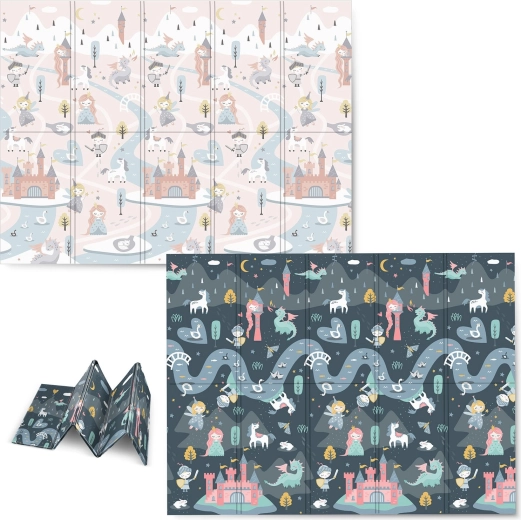 Opvouwbare foam speelmat NUKIDO 200 × 150 × 1 cm, dubbelzijdig sprookjesachtig