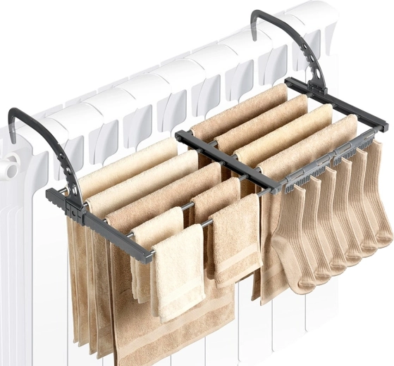 Uitschuifbaar droogrek voor radiator, metaal, grijs, 45–83 × 35 cm