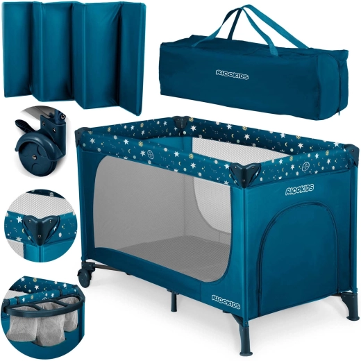 Reiswieg voor kinderen met matras en tas 125 × 65 × 78 cm, marineblauw