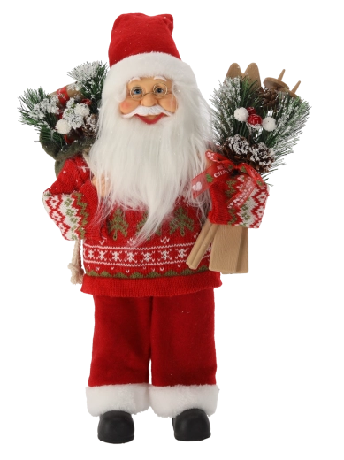 Decoratieve figuur Kerstman met ski’s 40 cm rood