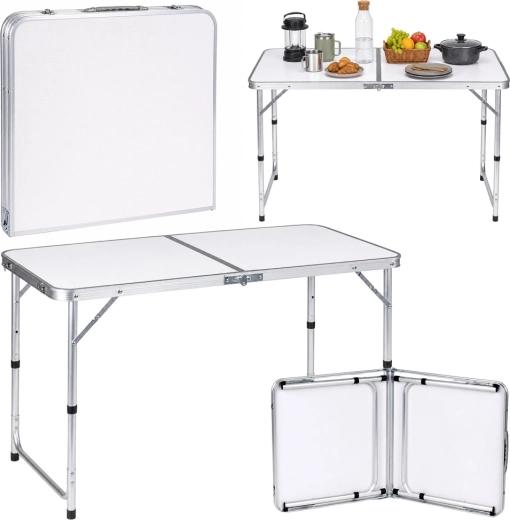 Opvouwbare campingtafel met verstelbare hoogte in koffermodel, wit