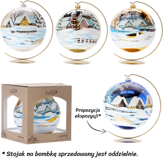 Handbeschilderde glazen kerstbal 20 cm – wit en grijs