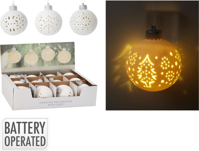 Hangende LED decoratieve bol 10 cm – wit, mix van motieven