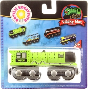 Maxim houten groene stoomlocomotief