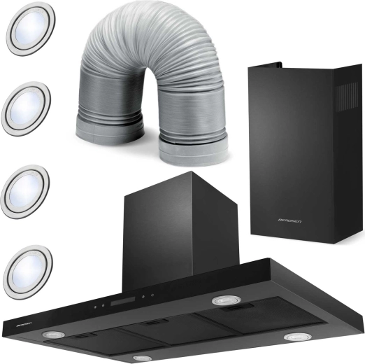 Eilandafzuigkap 90 cm zwart BERDSEN BE-90E