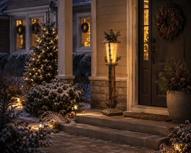 Kerstlantaarn van hout met ledverlichting 19 × 19 × 100 cm