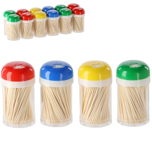 Set houten tandenstokers in plastic dispenser, 180 stuks