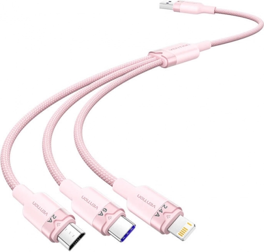 USB-kabel 3-in-1 6A, 1,5 m, roze – VENTION
