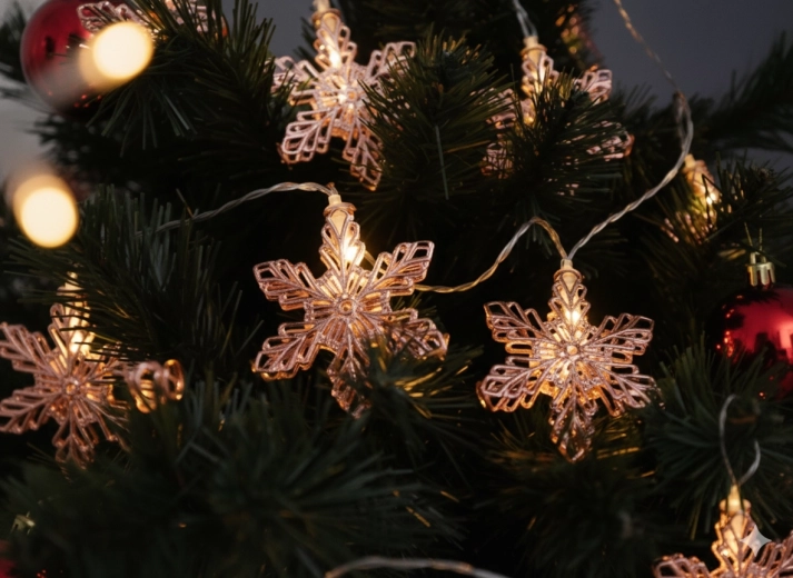 LED-lichtslinger sneeuwvlokken roségoud, warm wit, 10 LED's