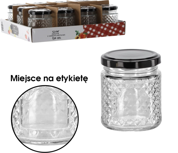 Glazen pot 120 ml van kristalglas met zwart metalen deksel