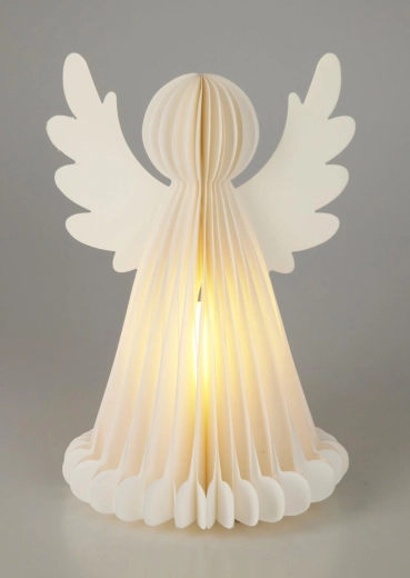 Lichtgevende kerstengel van papier met timer 28 cm, 6 LED, wit