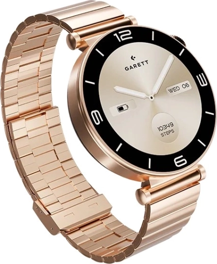 Smartwatch Garett Rose roségoud met stalen band