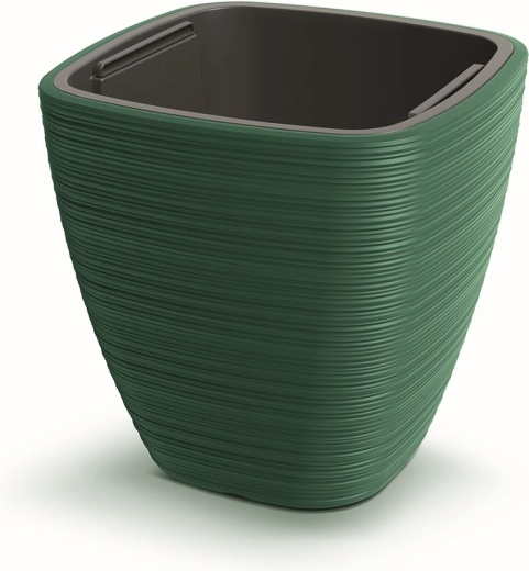 Bloempot Vena Square 38,8 cm donkergroen met inzet