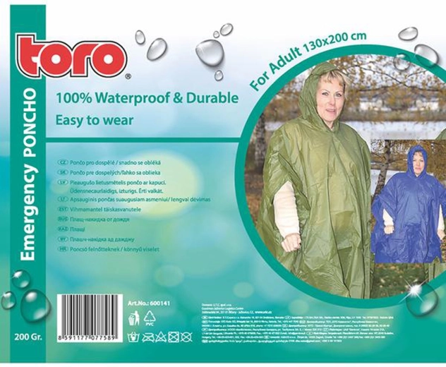 Poncho-regenjas voor volwassenen TORO 130 × 200 cm