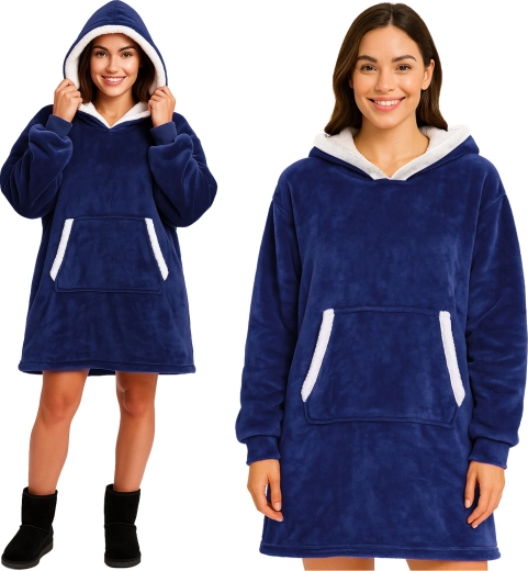Ruhhy oversized dekenhoodie met capuchon XXL, donkerblauw - 1 stuk