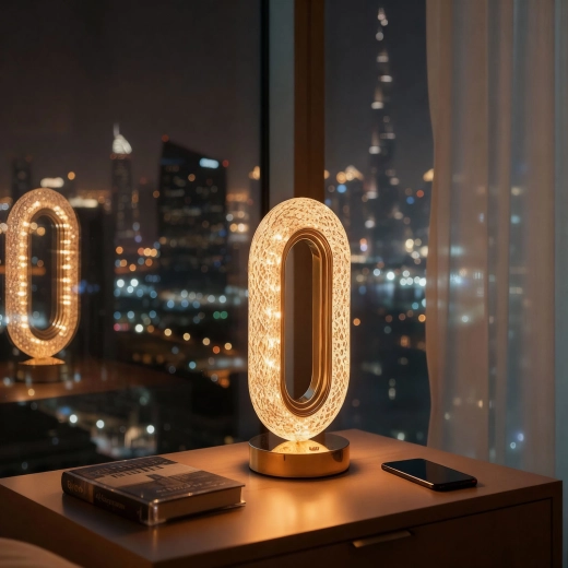Gouden oplaadbare tafellamp met instelbare lichtkleur en helderheid