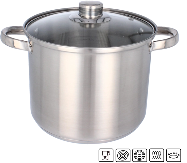 Roestvrijstalen pan 14 l, diameter 30 cm met glazen deksel