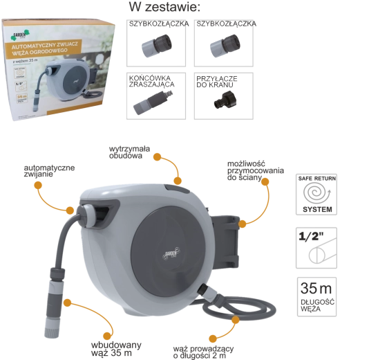 Automatische tuinslanghaspel 35 m met muurbeugel