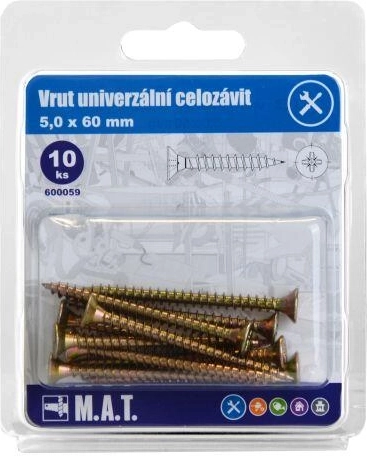 Universele schroef met volle draad 5 × 60 mm, verzinkt, 10 st.