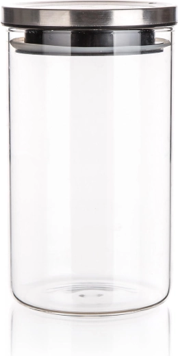 Glazen pot FREIA rond 1,1 l met roestvrijstalen deksel
