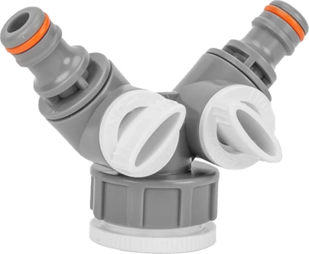 Kunststof verdeler met kranen voor 2 snelkoppelingen 1" en 3/4" WHITE LINE