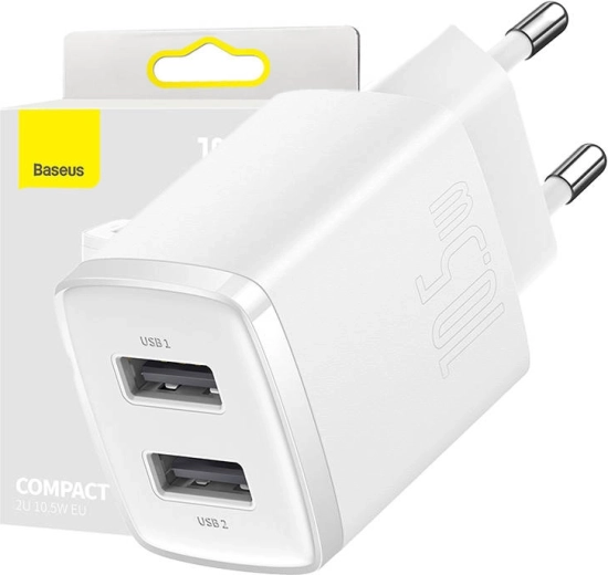 Compacte Baseus oplader 10,5 W met twee USB-poorten in het wit
