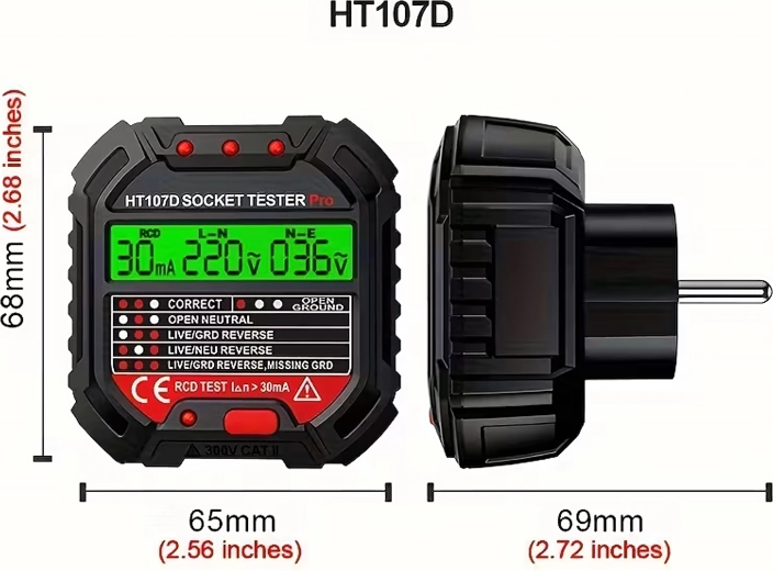 Stopcontactspanningsmeter met LCD en RCD-test HABOTEST HT107D