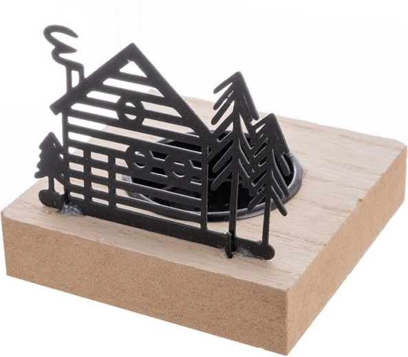 Decoratieve huisvormige kandelaar van hout en metaal 8 × 8 × 7 cm