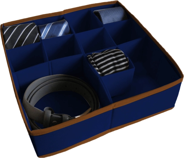 Modulaire textiele lade-organizer, 30,5 × 30,5 × 10 cm, donkerblauw