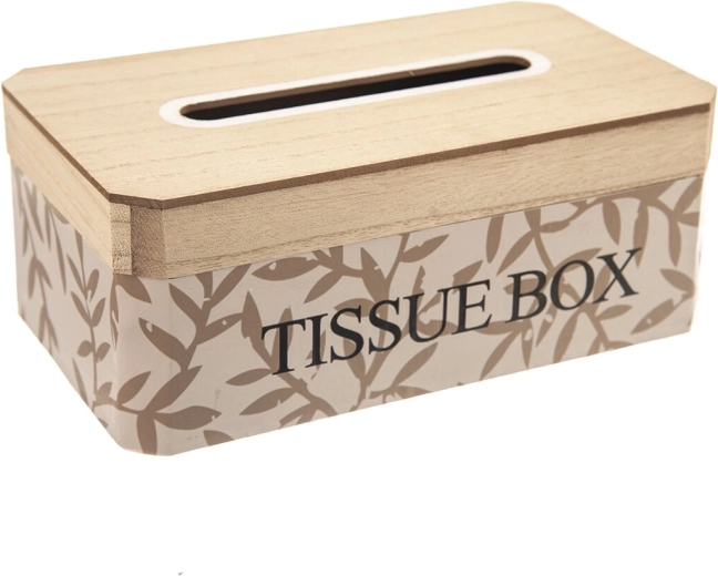 Decoratieve houten tissuebox met bladerenmotief 24 × 14 × 10 cm