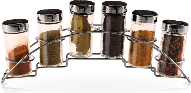 Kruidenrek met glazen potjes, 7-delige set