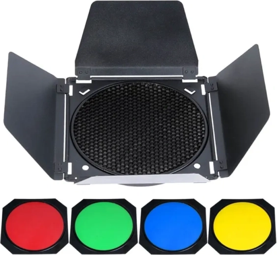 Godox BD-04 set kleppen, honingraatrooster en kleurfilters voor 7" reflector