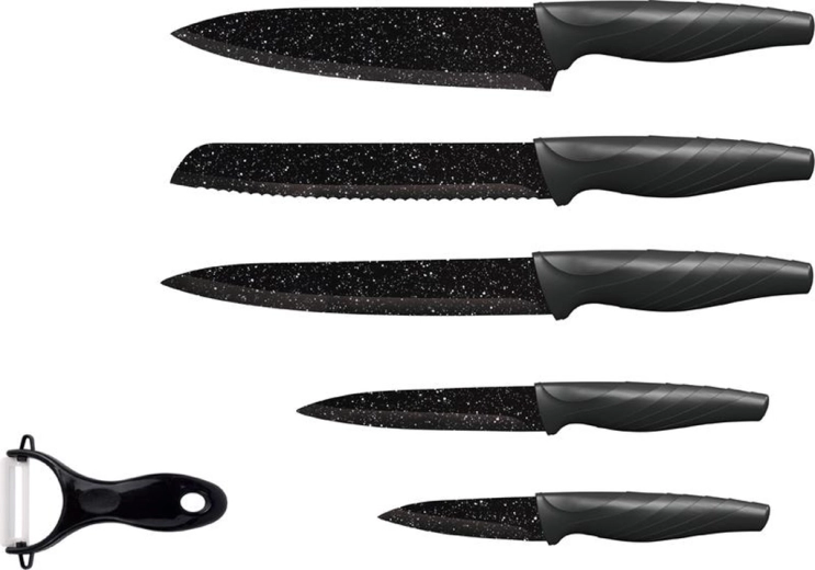 Set keukenmessen TORO 5 stuks met marmeren antiaanbaklaag + keramische schiller