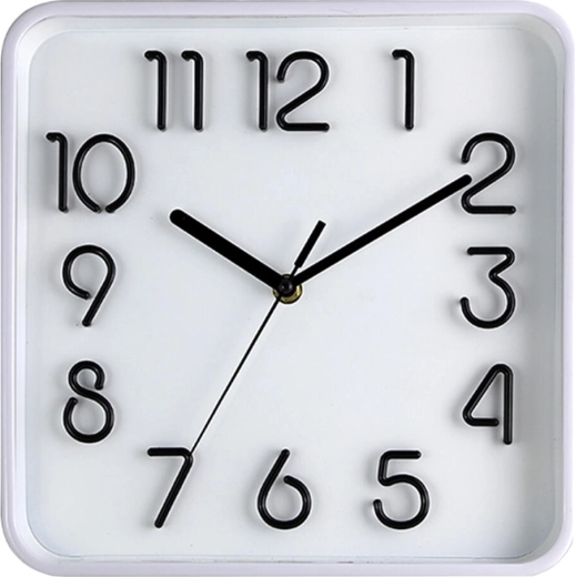 Wandklok 25,3 × 25,3 cm met 3D-cijferplaat – witte rand