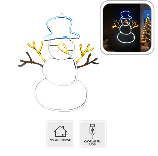 Kerstdecoratie met LED-neon in de vorm van een sneeuwpop, 55,5 cm