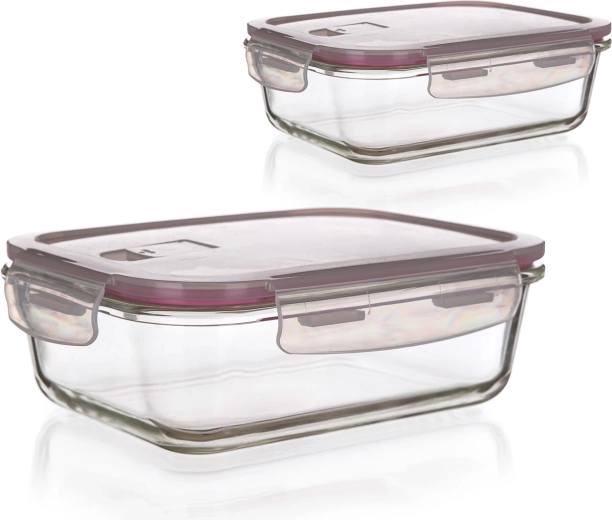 Set Lora rechthoekige glazen bewaardozen 0,55 l en 0,95 l met PP deksels