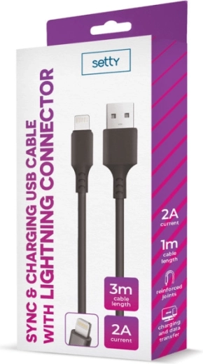 Setty USB–Lightning-kabel 3 m 2 A zwart