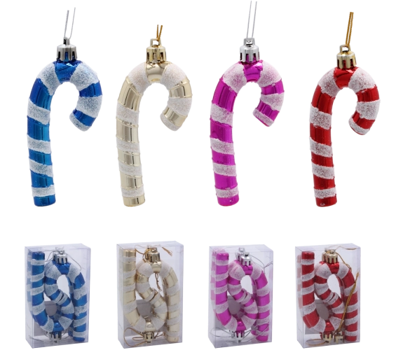 Set van 4 kerstornamenten suikerriet 9 cm