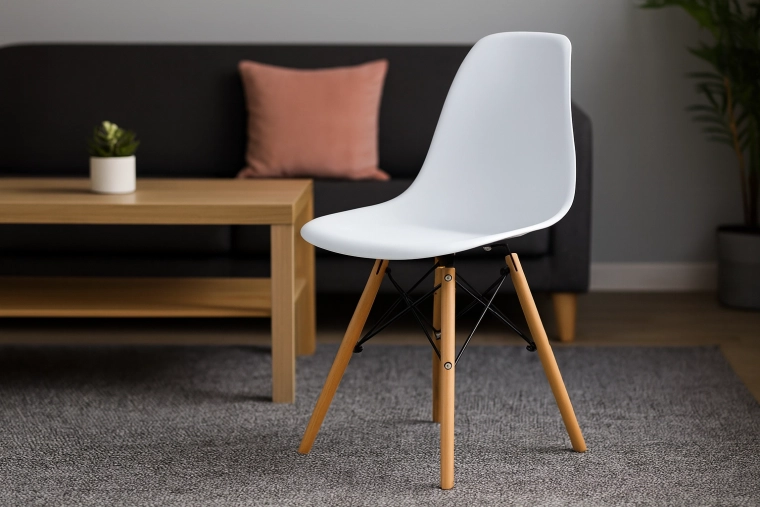 Moderne witte stoel met houten poten