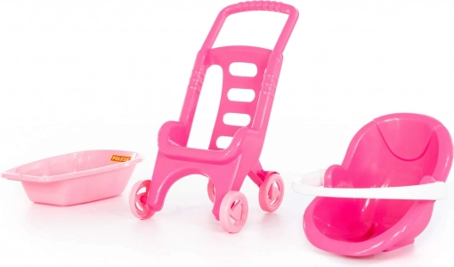 Roze poppenwagen met badje