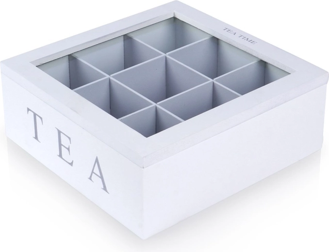 Houten organizer voor theezakjes 22 × 22 × 8,5 cm, 9 vakken
