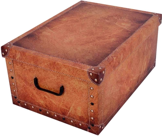 MAXI kartonnen opbergdoos met lederlook en beslag – lichtbruin